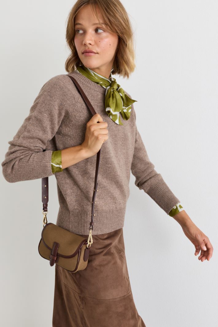 Borsa a tracolla in cotone e pelle - MARRONE - Intrend - 5
