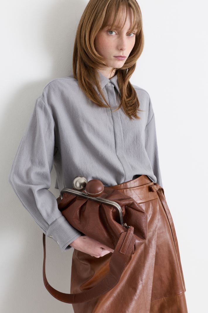 Leather Clutch - BROWN - Intrend - 5