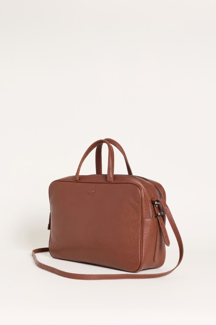 Tumbled Leather Bowling Bag - BROWN - Intrend - 2