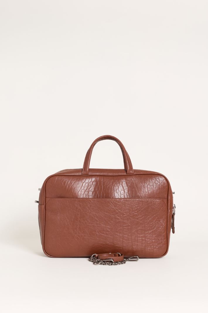 Tumbled Leather Bowling Bag - BROWN - Intrend - 3
