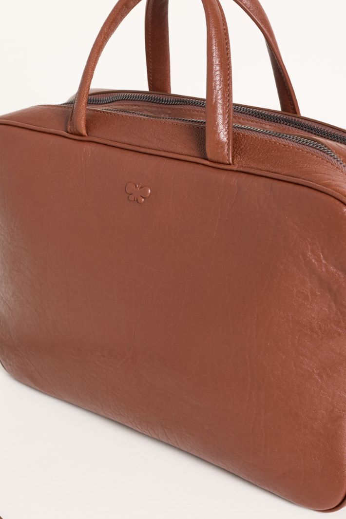 Tumbled Leather Bowling Bag - BROWN - Intrend - 4