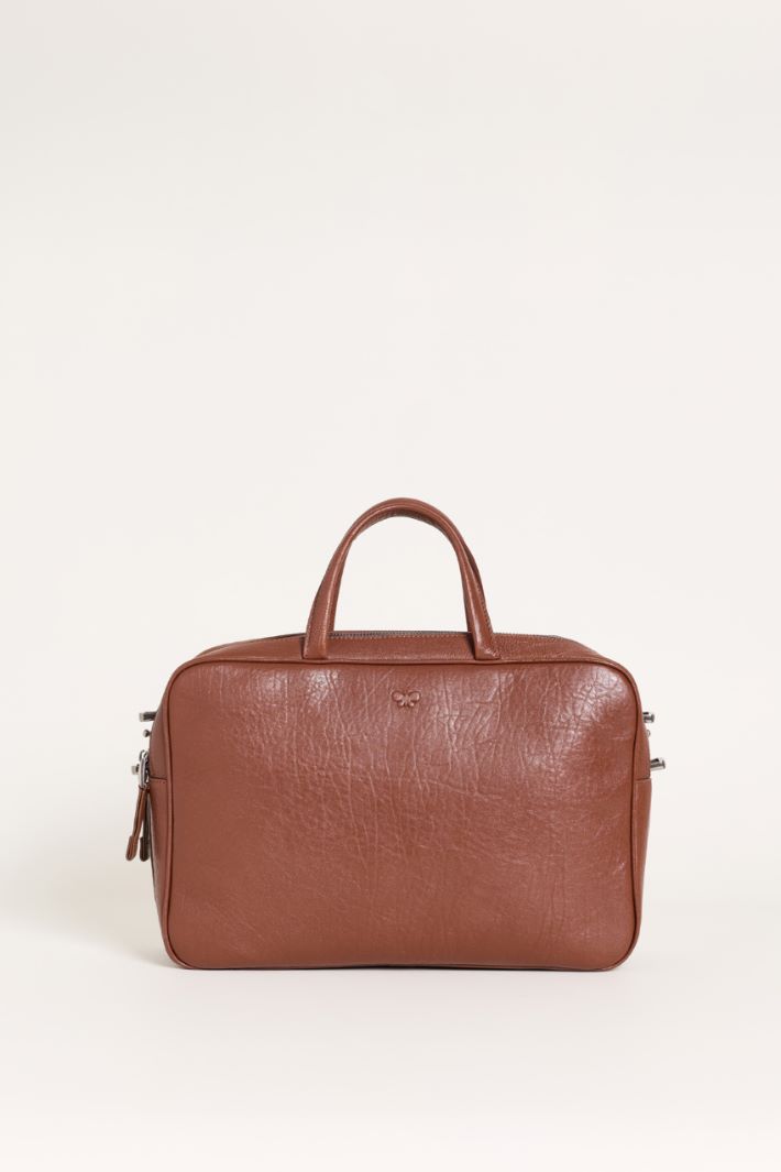 Tumbled Leather Bowling Bag - BROWN - Intrend