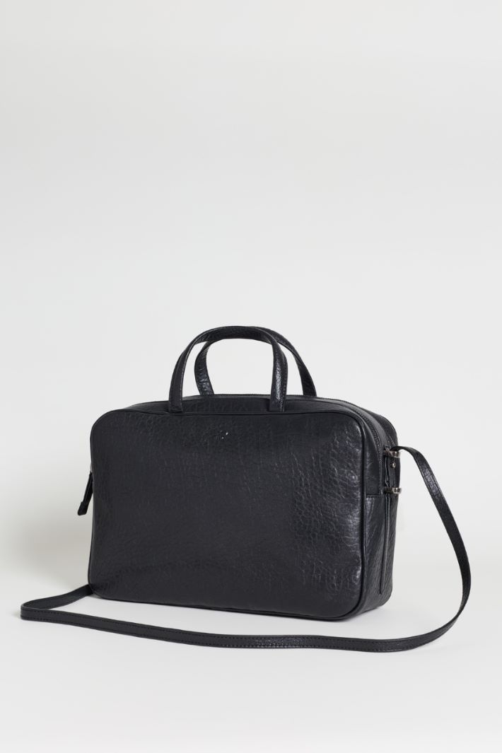 Tumbled Leather Bowling Bag - BLACK - Intrend - 2