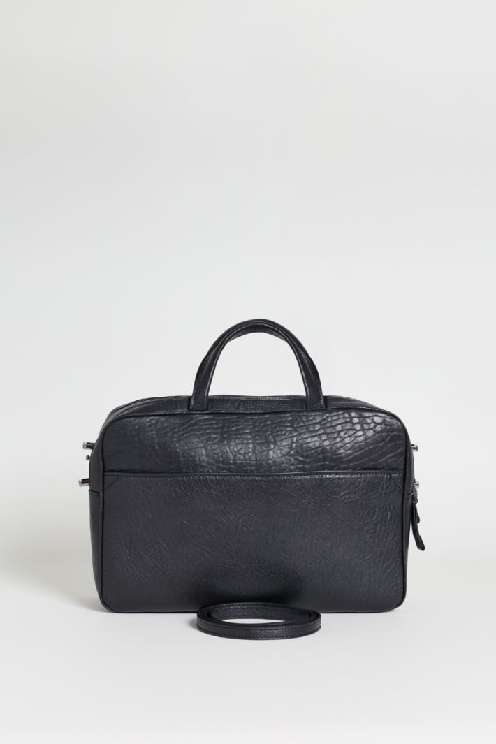 Tumbled Leather Bowling Bag - BLACK - Intrend - 3