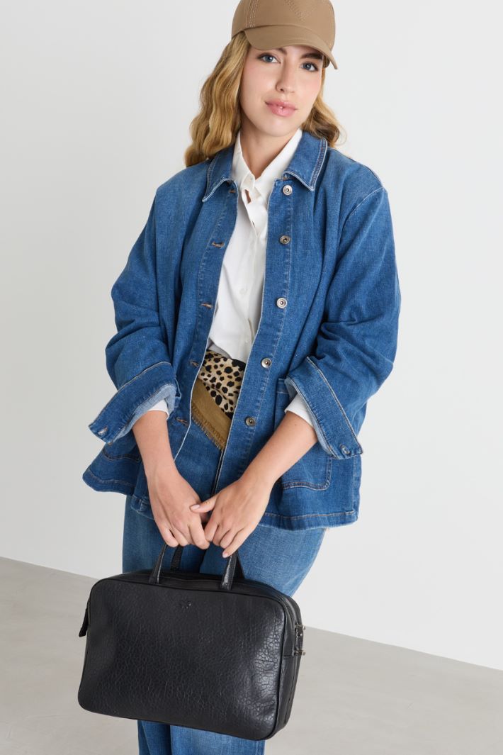 Tumbled Leather Bowling Bag - BLACK - Intrend - 5