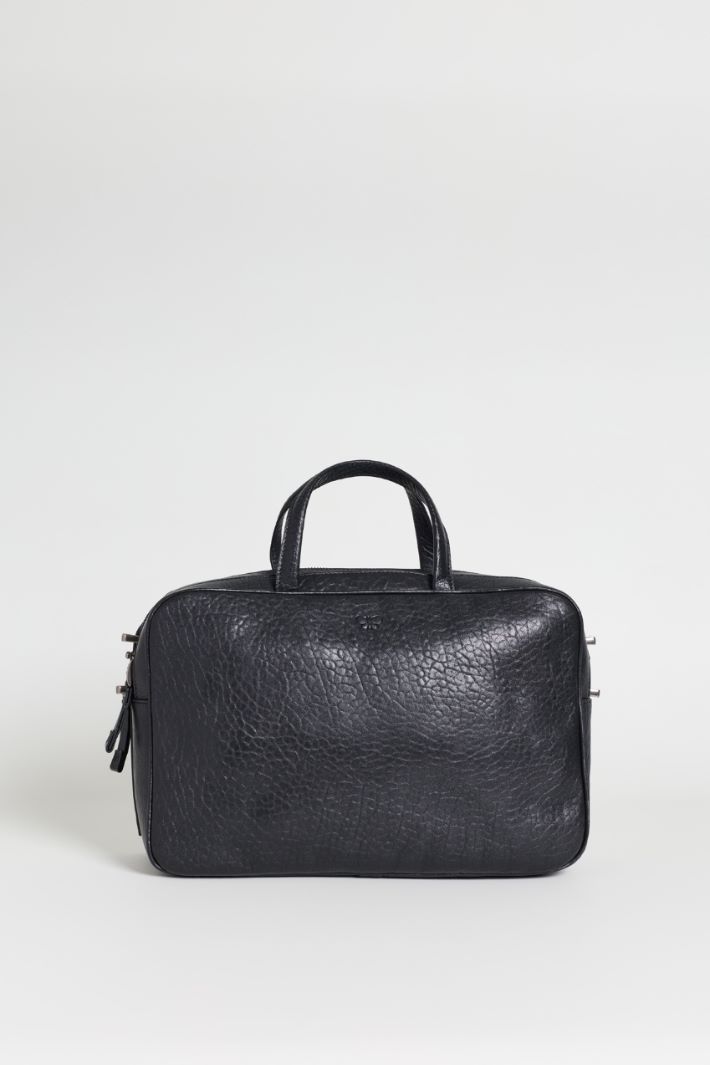 Tumbled Leather Bowling Bag - BLACK - Intrend