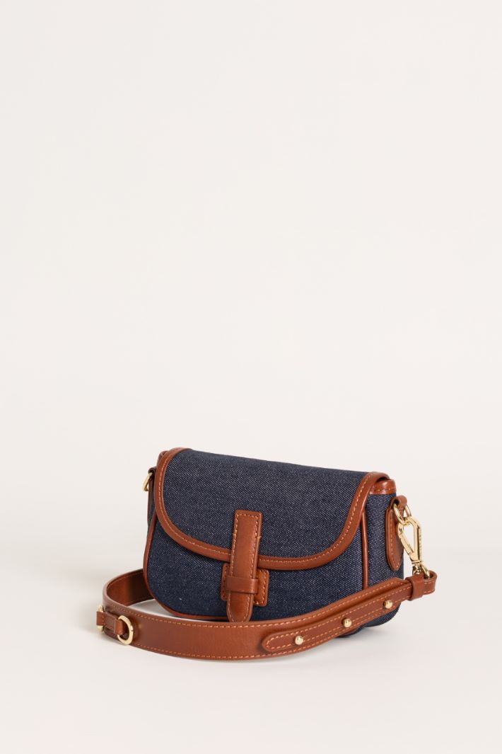 Small Denim and Leather Shoulder Bag - BLUE - Intrend - 2