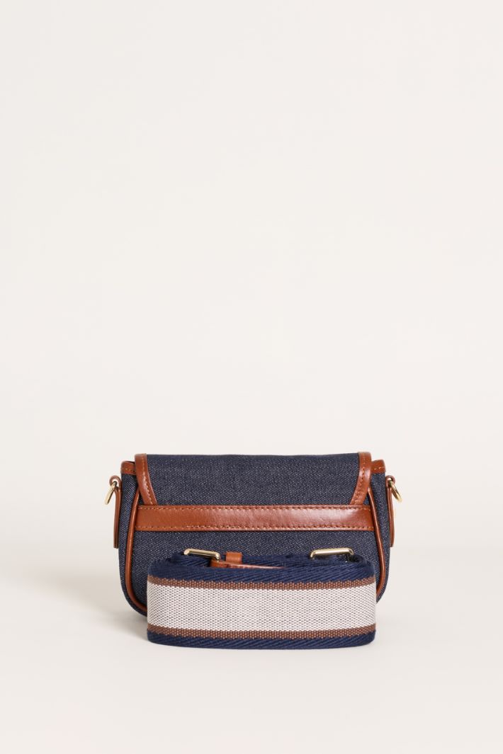 Small Denim and Leather Shoulder Bag - BLUE - Intrend - 3