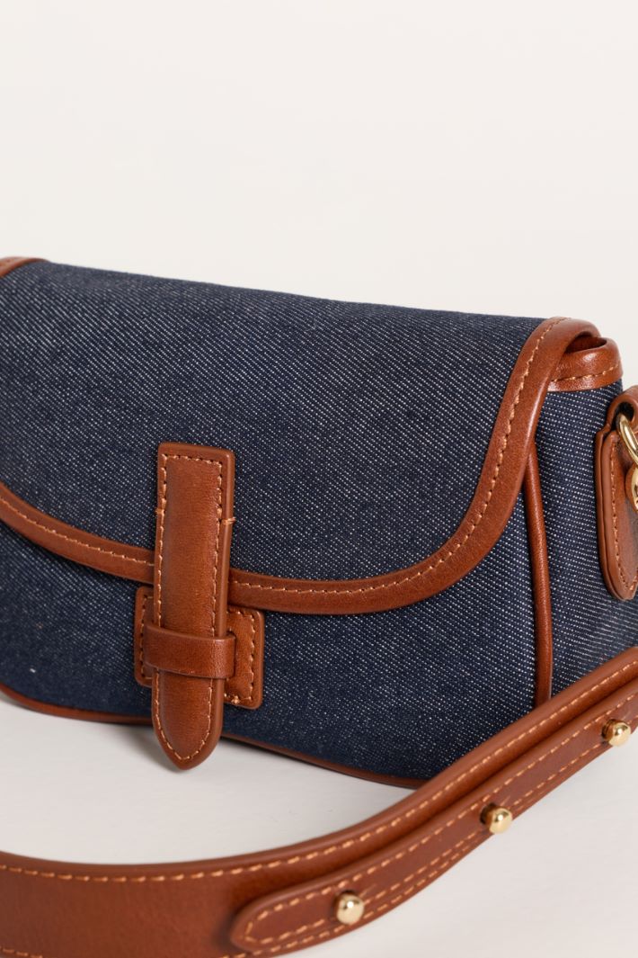 Small Denim and Leather Shoulder Bag - BLUE - Intrend - 4