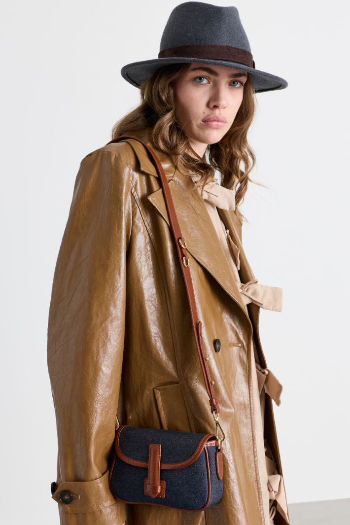 Small Denim and Leather Shoulder Bag - BLUE - Intrend - 5