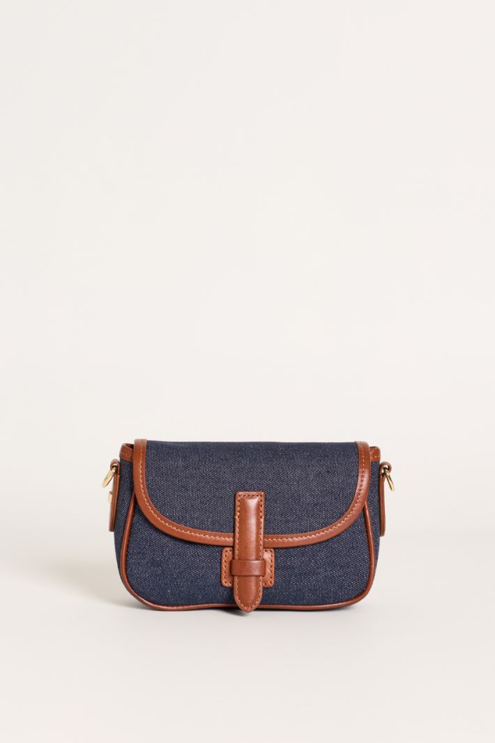 Small Denim and Leather Shoulder Bag - BLUE - Intrend