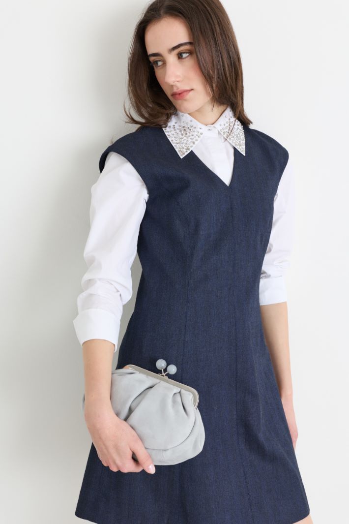 Suede clutch - LIGHT BLUE - Intrend - 5