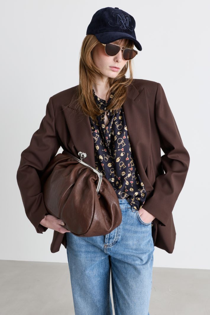 Soft leather clutch bag - BROWN - Intrend - 5