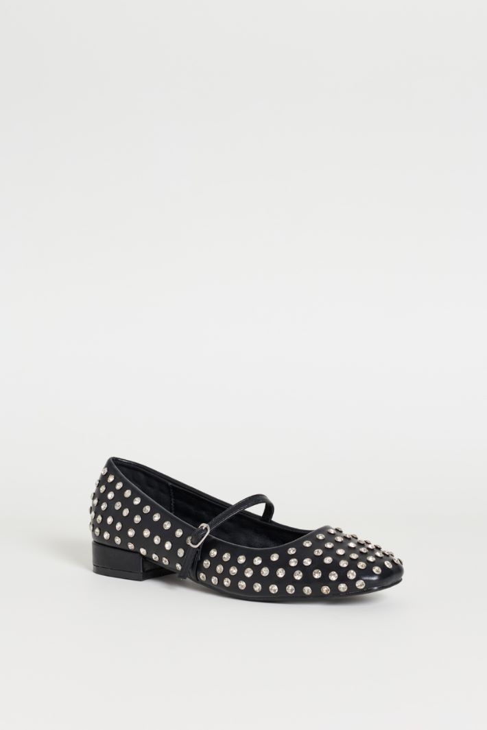 Rhinestone-Embellished Ballet Flats - BLACK - Intrend - 2