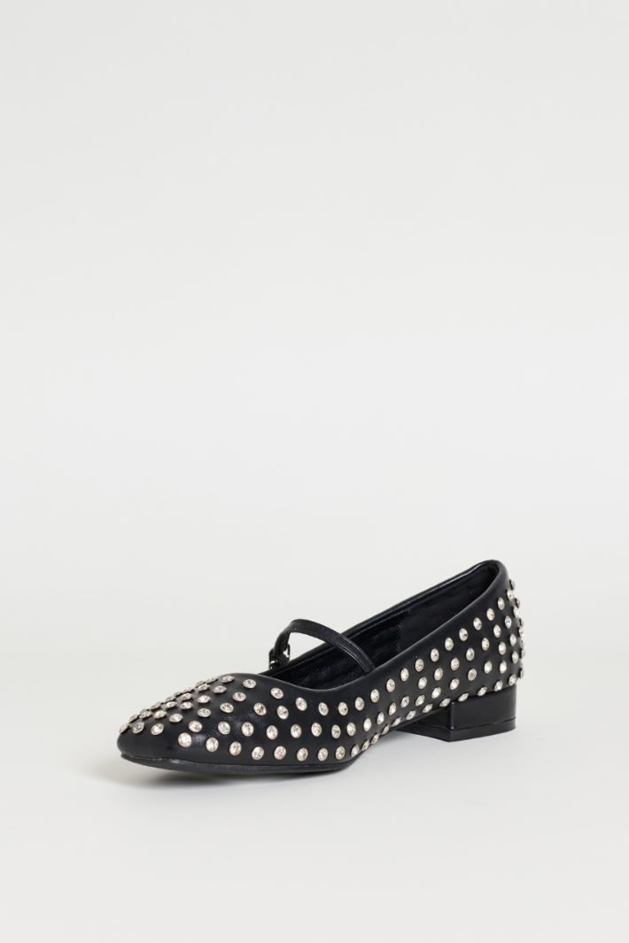 Rhinestone-Embellished Ballet Flats - BLACK - Intrend - 3
