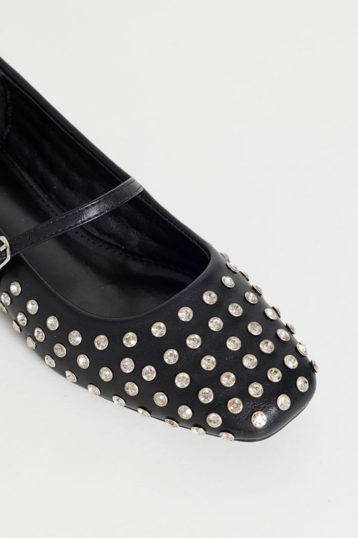 Rhinestone-Embellished Ballet Flats - BLACK - Intrend - 4