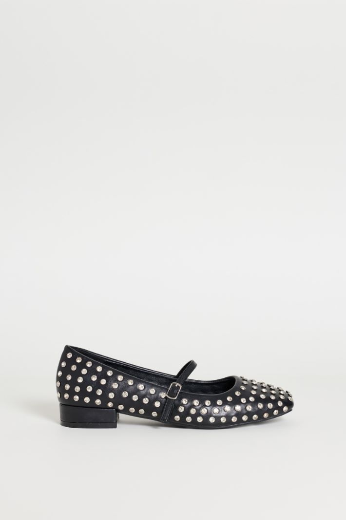 Rhinestone-Embellished Ballet Flats - BLACK - Intrend