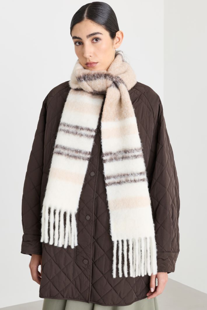 Alpaca-blend scarf - WHITE PINK BROWN - Intrend
