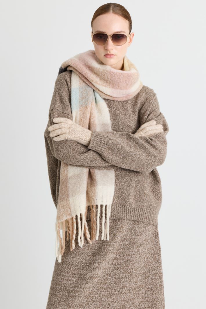 Maxi sciarpa a quadri - BEIGE - Intrend