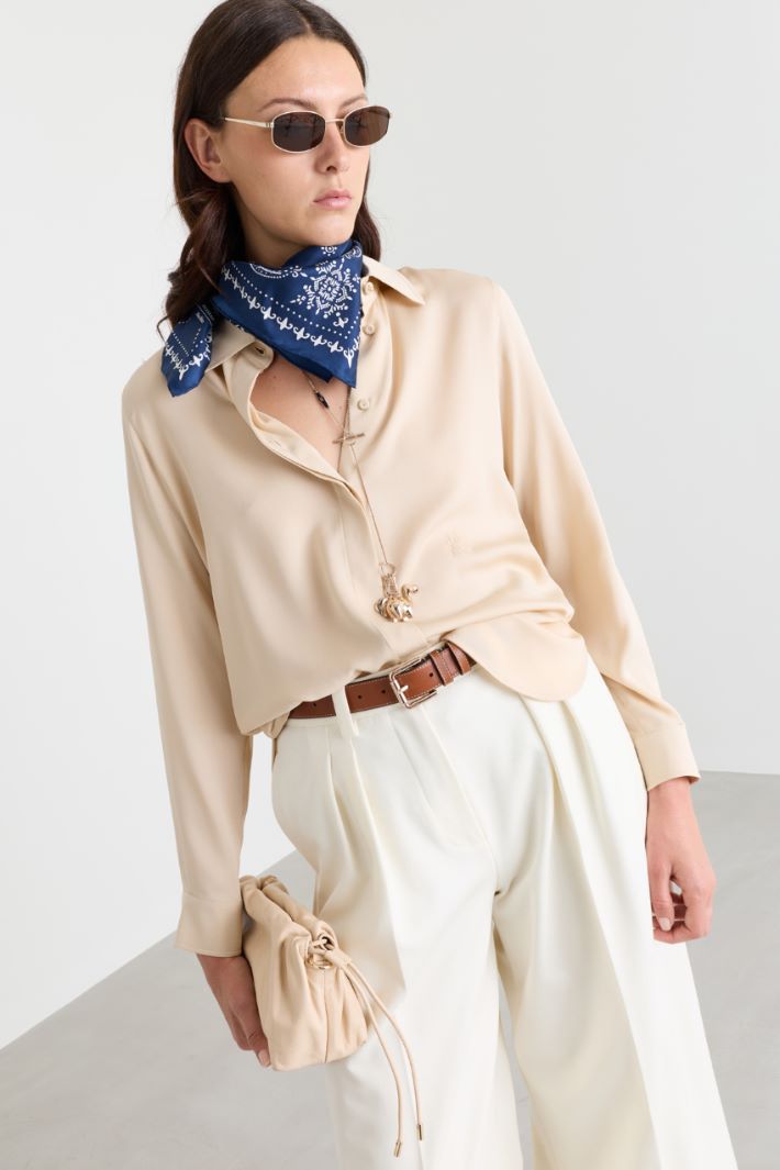 Printed Silk Twill Scarf - BLUE - Intrend - 2