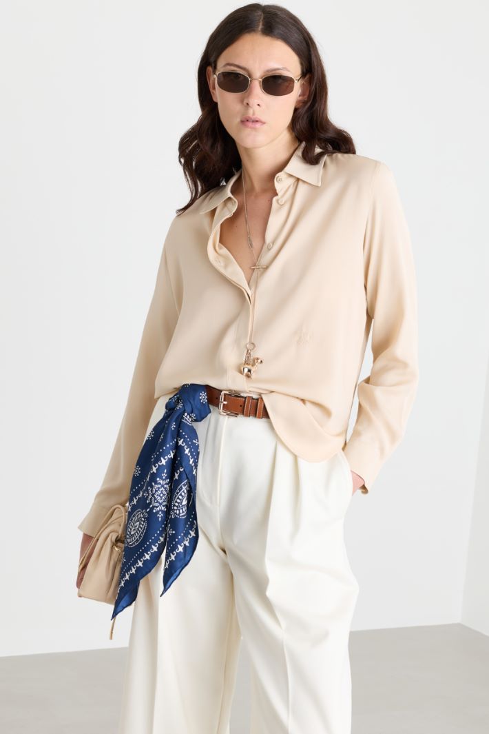Printed Silk Twill Scarf - BLUE - Intrend