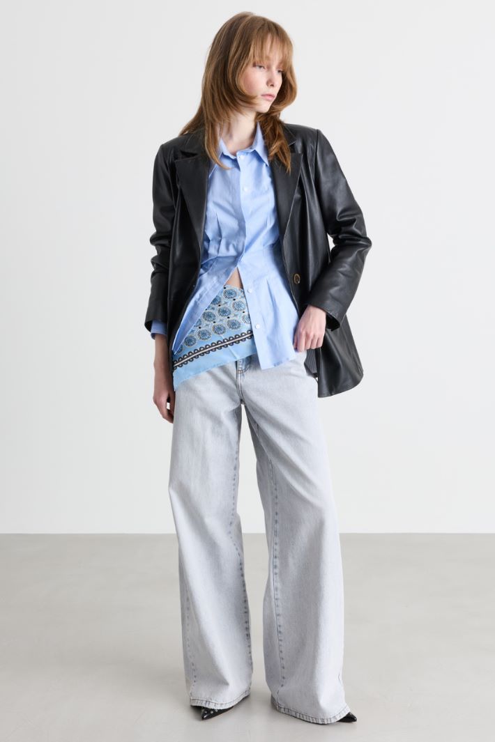 Printed Silk Twill Scarf - LIGHT BLUE - Intrend