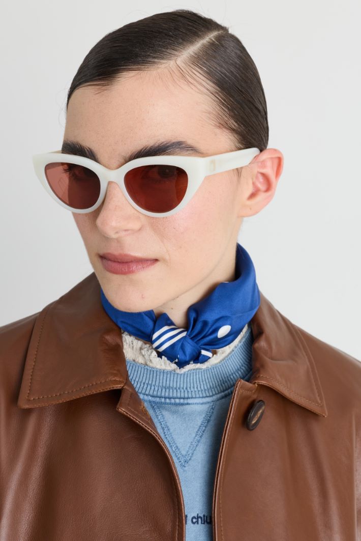 Printed Silk Twill Scarf - BLEU WHITE  - Intrend - 2
