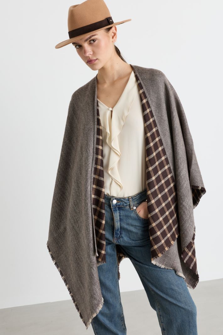 Double-faced wool cape - BROWN - Intrend - 3