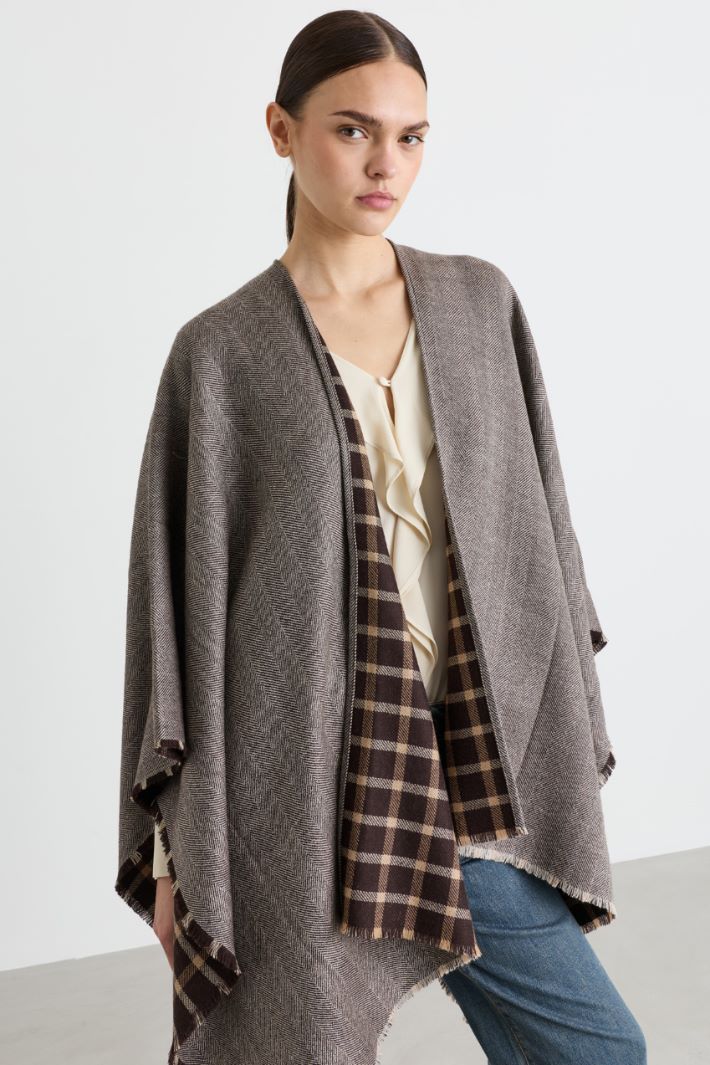 Double-faced wool cape - BROWN - Intrend - 4