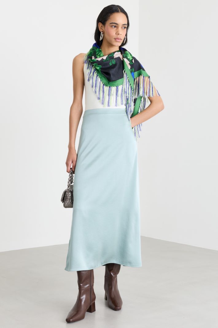 Fringed printed scarf - BLACK GREEN - Intrend - 2