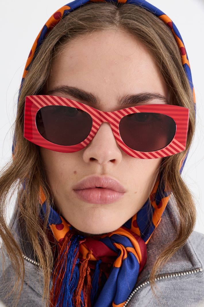 Fringed printed scarf - ORANGE BLUE RED - Intrend - 2