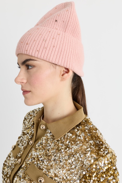 Cappello in maglia con strass