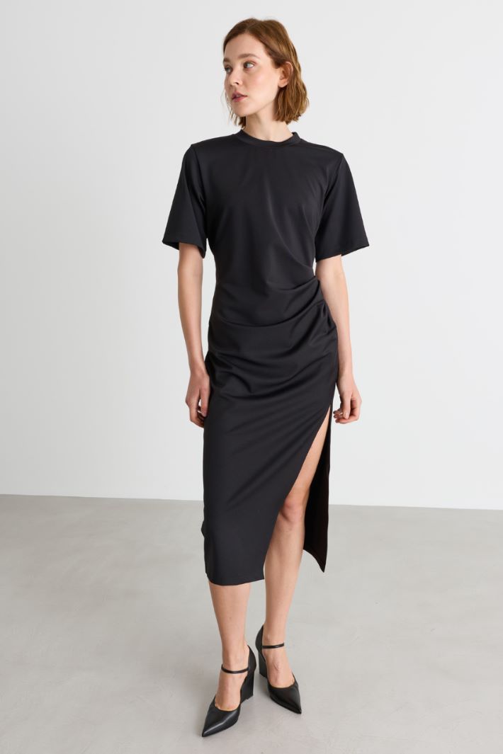 Abito in jersey con spacco laterale  - NERO - Intrend - 2