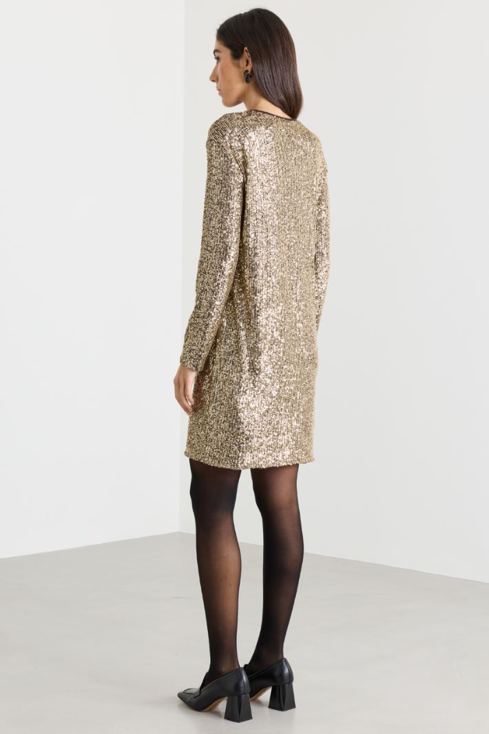 Short sequinned tulle dress - GOLD - Intrend - 4