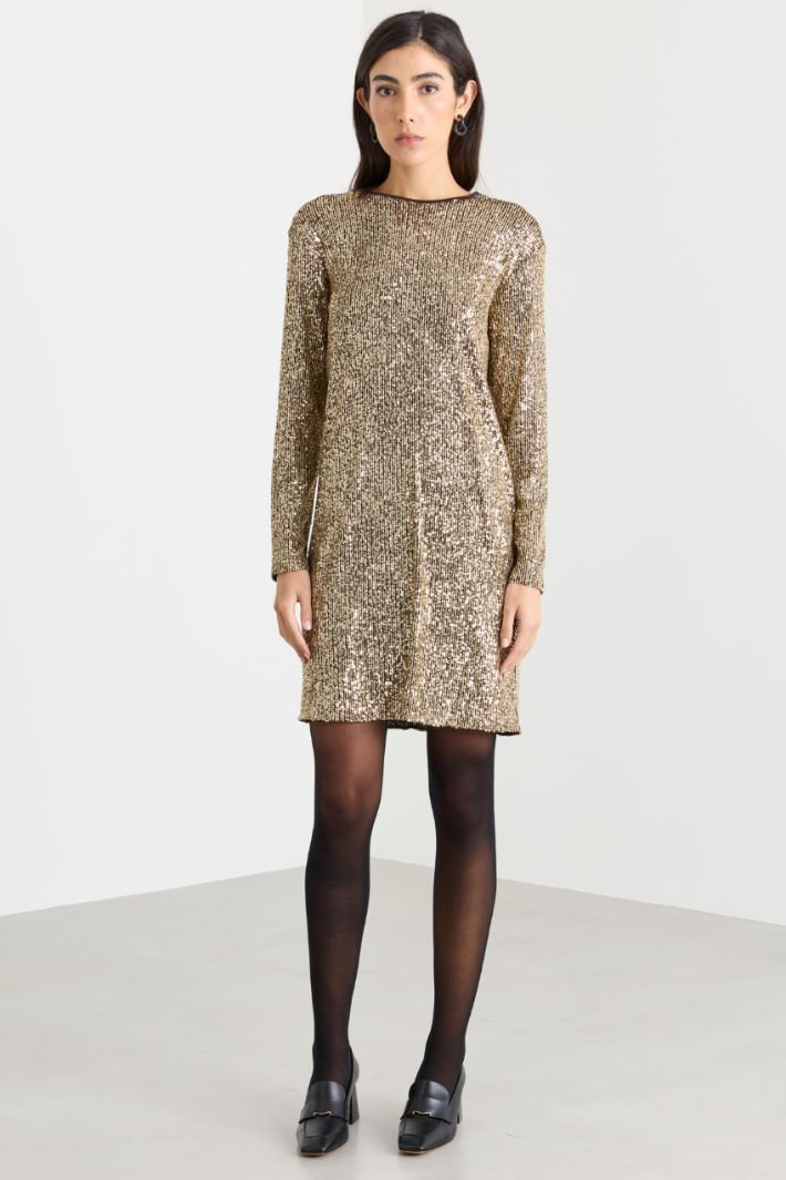 Short sequinned tulle dress - GOLD - Intrend - 2
