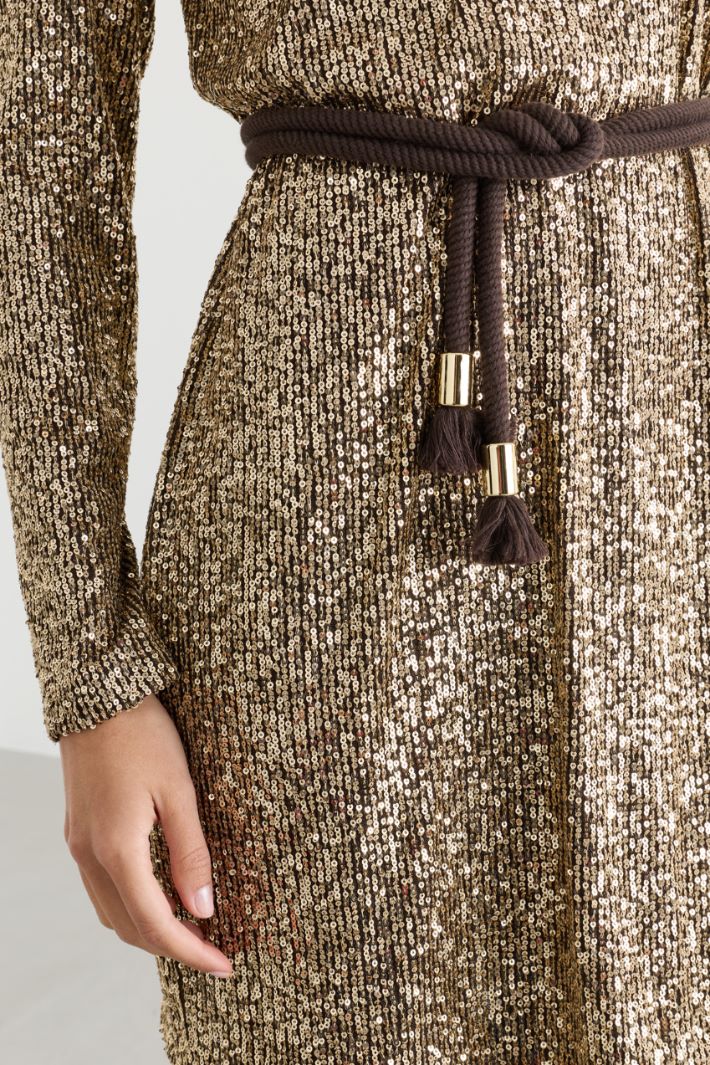 Short sequinned tulle dress - GOLD - Intrend - 3
