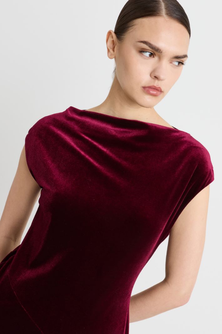 Stretch-velvet midi dress - BORDEAUX - Intrend - 3