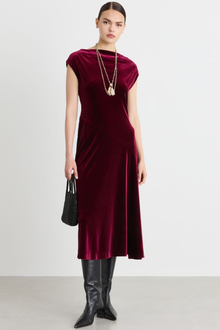 Stretch-velvet midi dress - BORDEAUX - Intrend