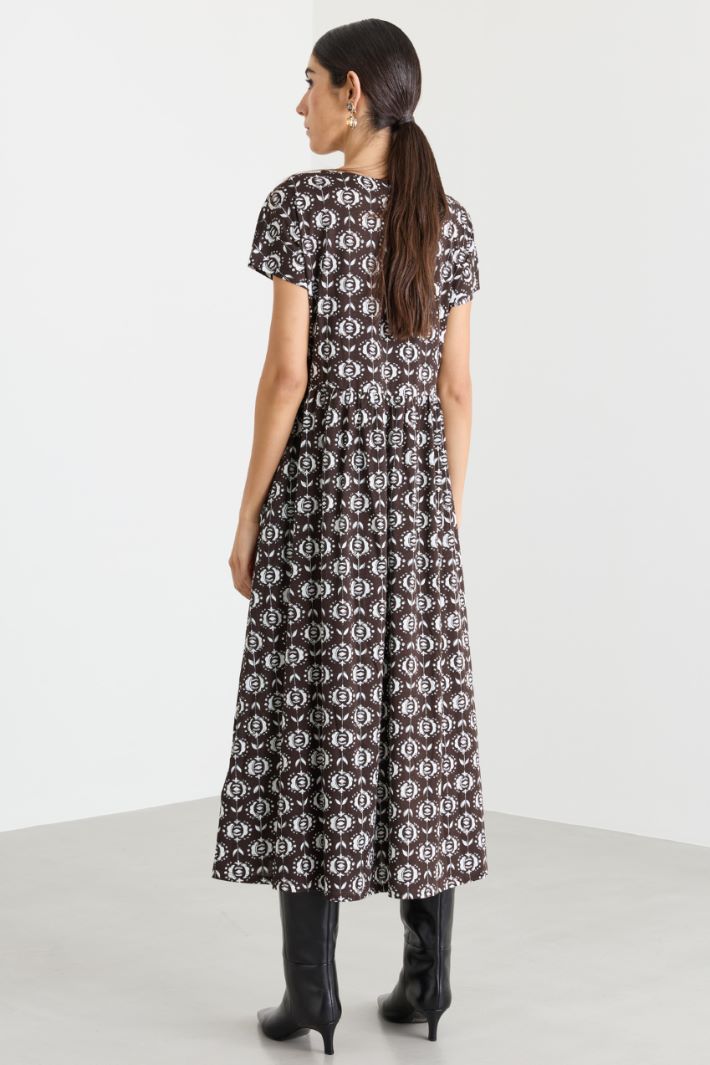 Printed jersey A-line dress - BROWN - Intrend - 4