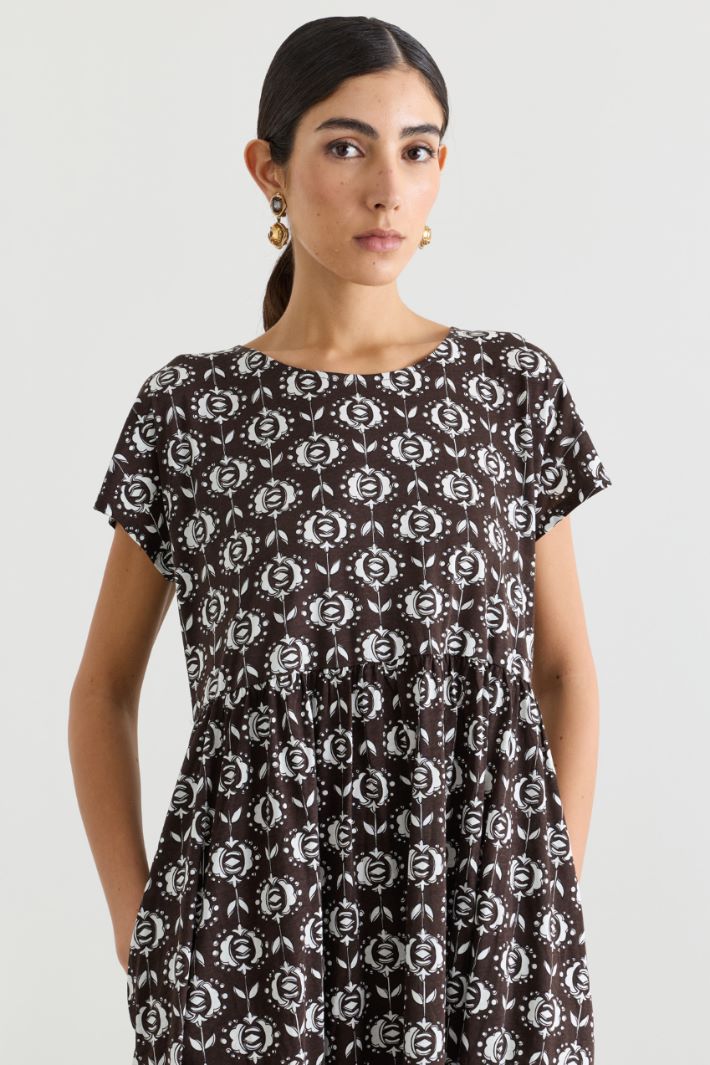 Printed jersey A-line dress - BROWN - Intrend - 3