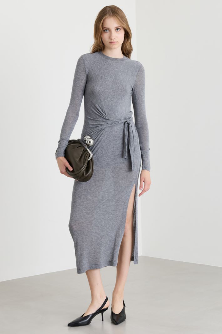 Side-knot jersey dress - GREY - Intrend