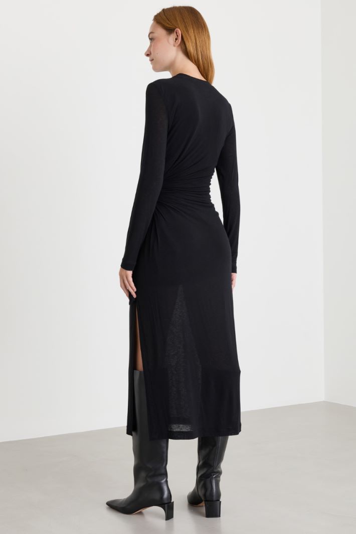 Side-knot jersey dress - BLACK - Intrend - 4
