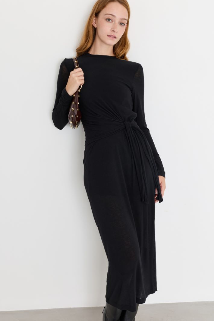 Side-knot jersey dress - BLACK - Intrend - 2
