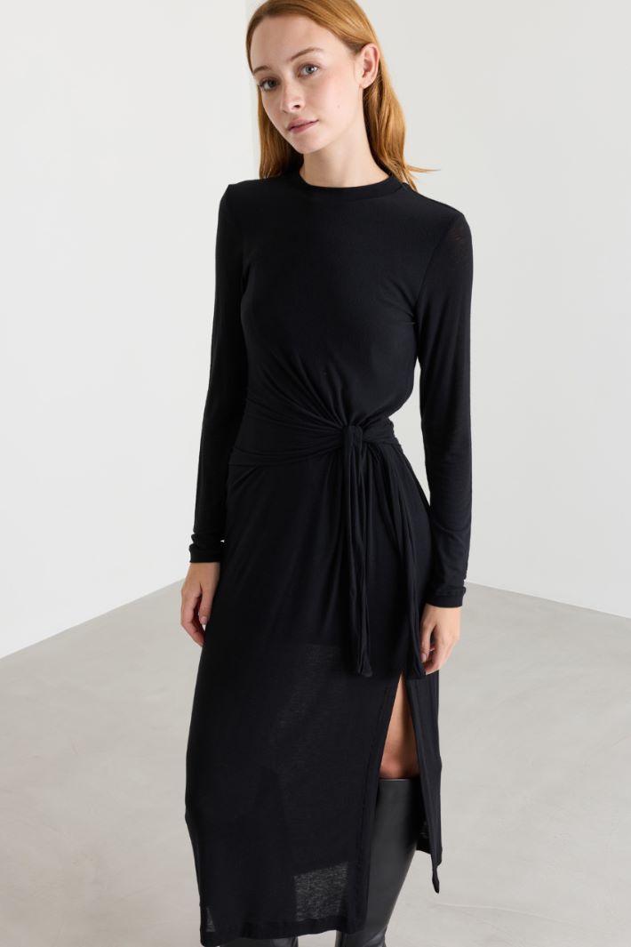 Side-knot jersey dress - BLACK - Intrend - 3