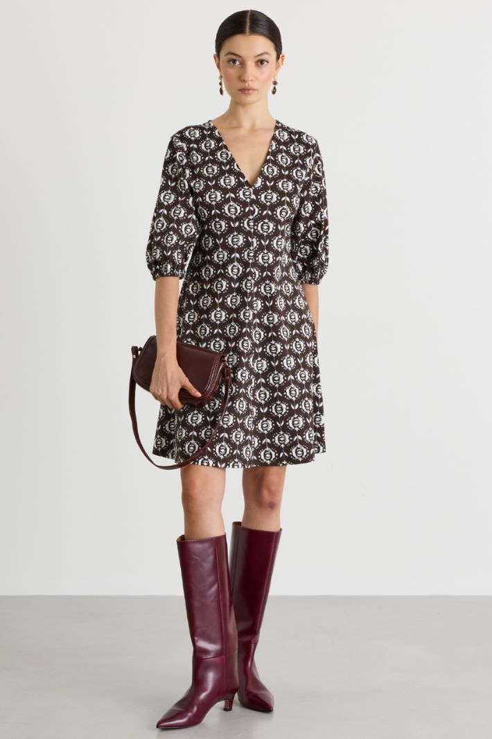 Short printed jersey dress - BROWN WHITE - Intrend