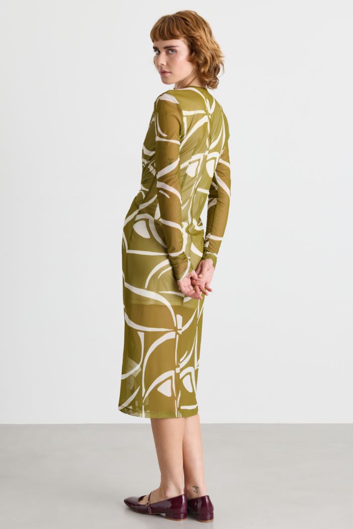 Knotted Tulle Jersey Dress - GREEN - Intrend - 4