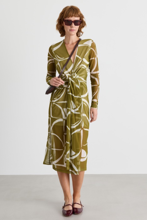 Knotted Tulle Jersey Dress - Intrend