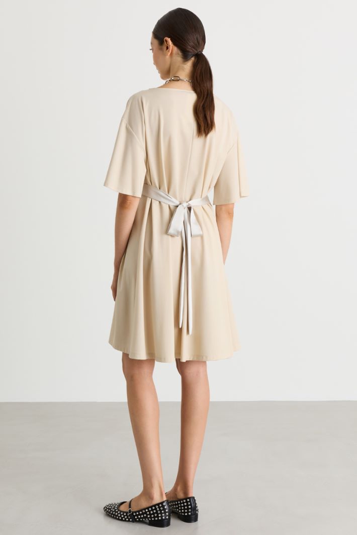 Belted jersey dress - WHITE - Intrend - 4