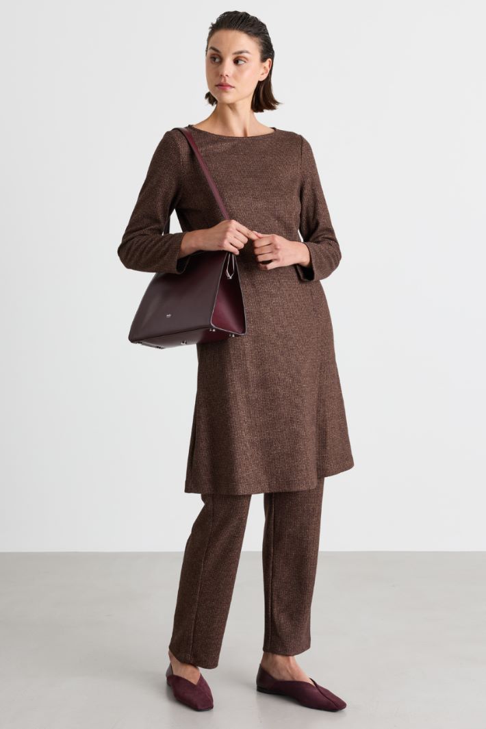Jacquard jersey dress - BROWN - Intrend