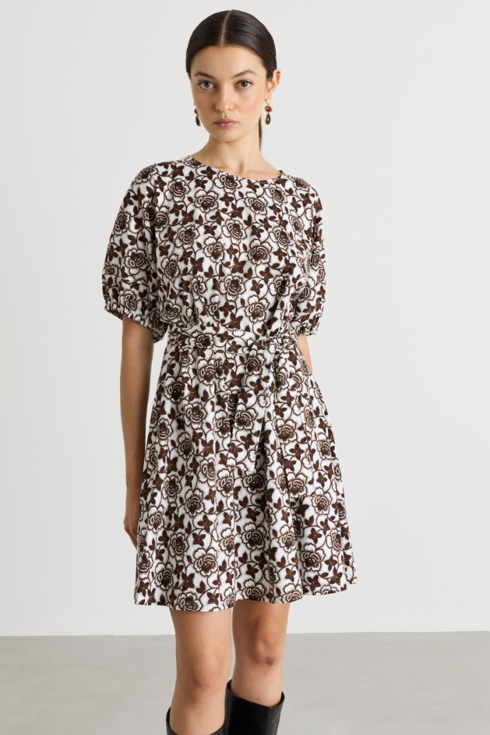 Belted short dress - WHITE BROWN - Intrend - 2
